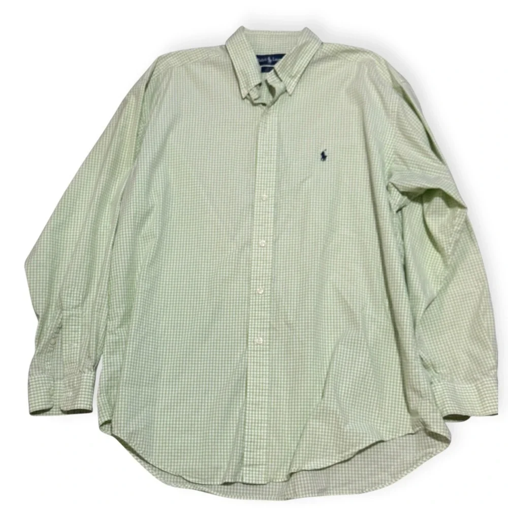 Polo Ralph Lauren Blake Shirt Mens Large Green Gingham Check Cotton Button Down